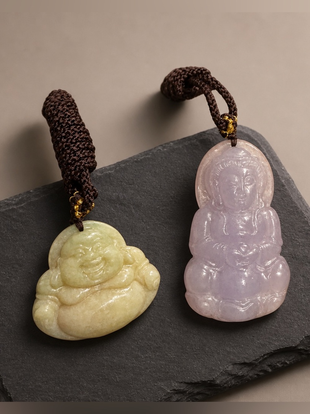 JADEITE 2 Bhudda Jade Pendant Necklaces Set